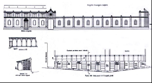 Casella di testo:  Fig. 7, Pietro Arcangioli, progetto per la casa del cappuccino  e per i loculi lungo via dei campi santi, AMP
